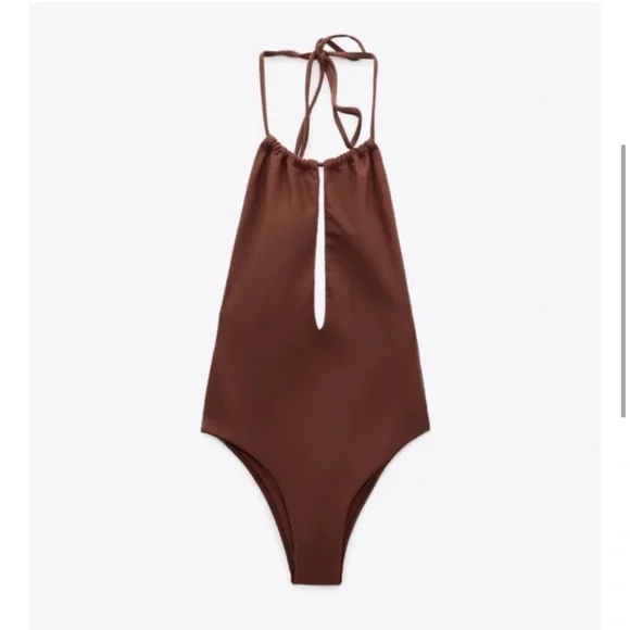 Zara Halter Swimsuit Chocolate Brown NWT size Small - Picture 6 of 7